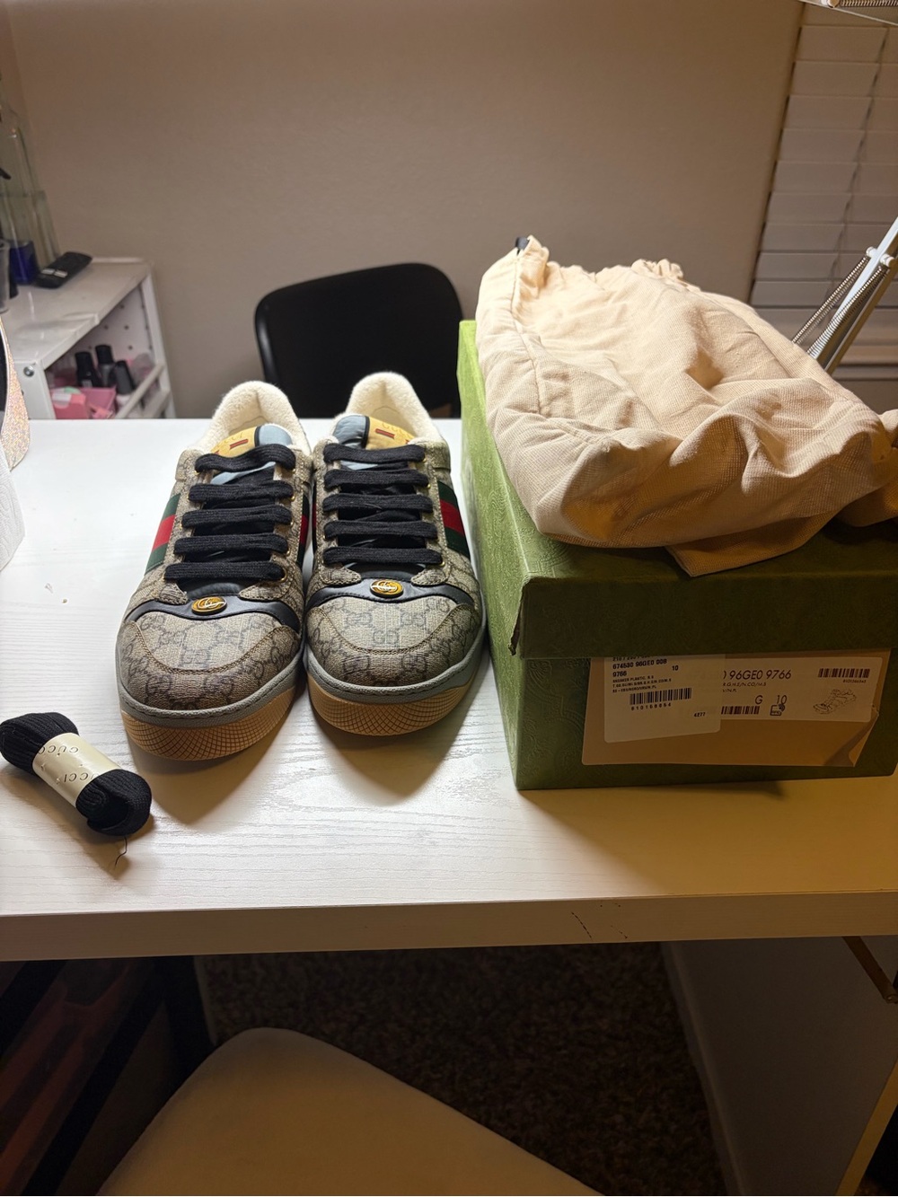 Gucci Beige GG Canvas Sneakers with Green & Red Web Stripe